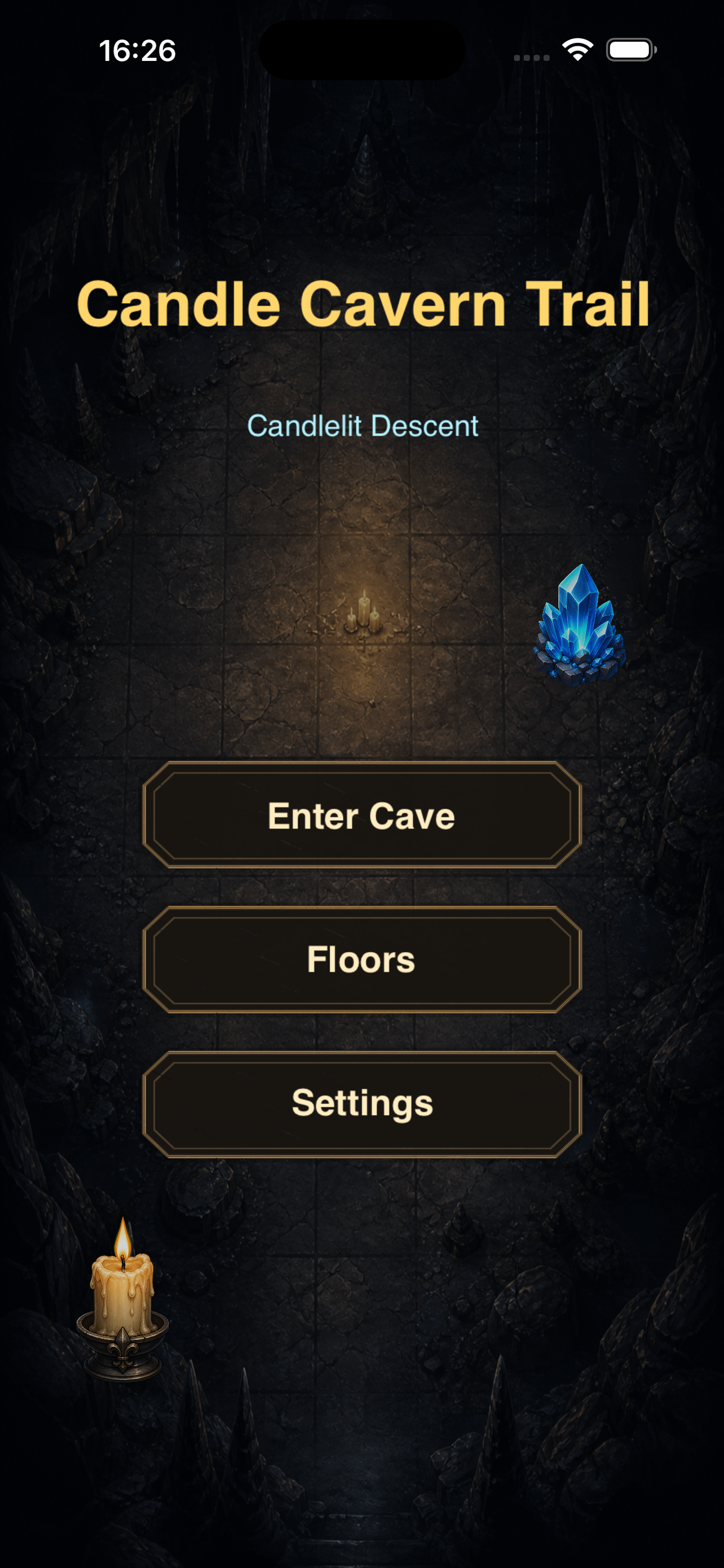 Candle Cavern Trail main menu screenshot